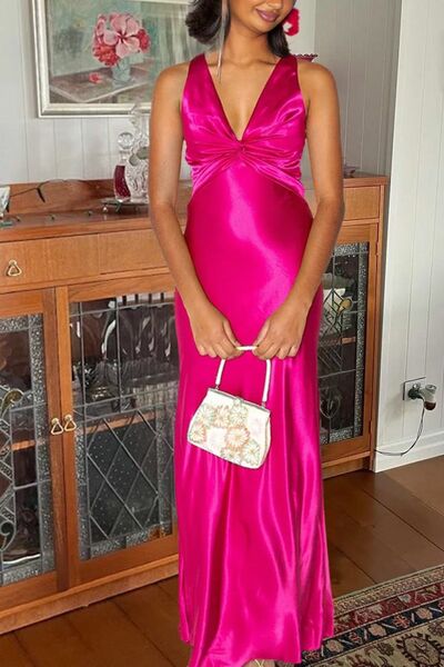 SR502,Hot Pink Mermaid Sexy Prom Dresses Satin Criss Cross Back Dresses For Party