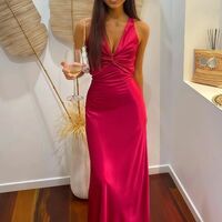 SR502,Hot Pink Mermaid Sexy Prom Dresses Satin Criss Cross Back Dresses For Party - Thumbnail 2