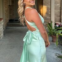 SR503,Mint Green Bodycon Satin Prom Dresses Cross Back Evening Party Dress - Thumbnail 1