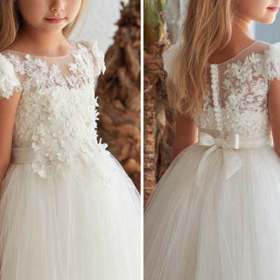 White short sleeve with sash lace flower girl dress brithday party kids skirt princess clothing 