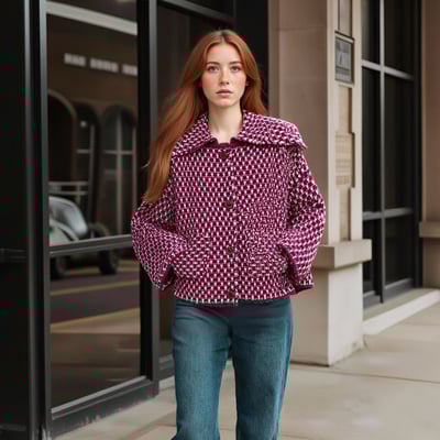 Retro-style high-end plaid knit cardigan