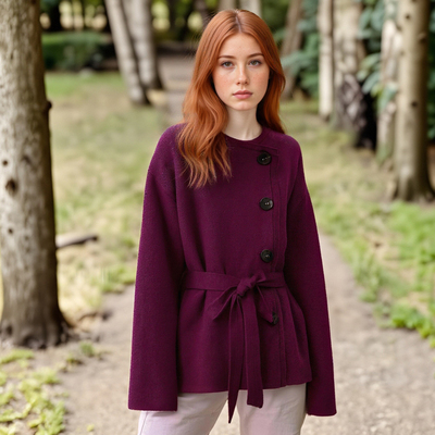 Stylish belted knit cardigan short jacket