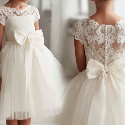 Ivory short knee length lace flower girl dress brithday party kids skirt princess dresses w1.12