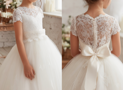 Ivory Full Length Flower Girl Dress Brithday Party Kids Skirt Princess Clothing W1-13