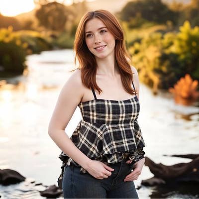 Layered irregular plaid camisole top