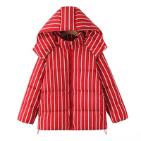 Retro-style, high-end, loose-fitting striped hooded puffer jacket - Thumbnail 2