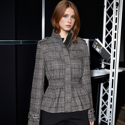 Blended plaid ruffle coat