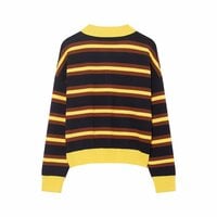 Stylish striped polo collar knit sweater - Thumbnail 1