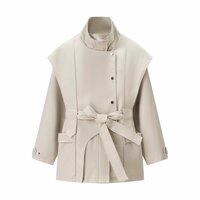 Stylish and simple solid color belted trench coat - Thumbnail 1