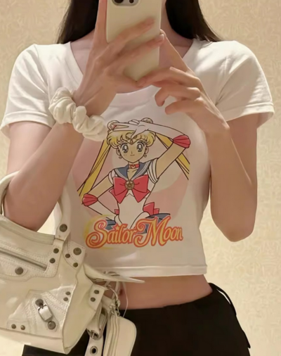 High Waist Sailor Moon Girl Print Top