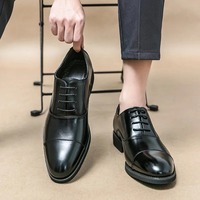 Handmade Black Cap Toe Lace Up Formal Shoes For Men's - Thumbnail 1