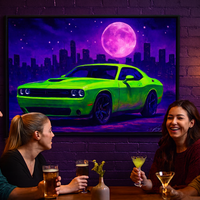 Neon Green Car Under Purple Sky - Thumbnail 2