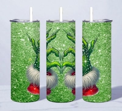 Green Glitter Grinch Hands Tumbler, Funny Holiday Mug, Stainless Steel Tumbler, Christmas Gift, Free Ship
