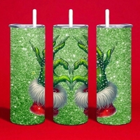 Green Glitter Grinch Hands Tumbler, Funny Holiday Mug, Stainless Steel Tumbler, Christmas Gift, Free Ship - Thumbnail 1