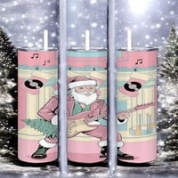 Vibrant Pink Rocker Santa Christmas Tumbler - Pastel Aesthetic Guitar-Playing Santa with Vinyl Stocking 20 oz Skinny Sublimation - Thumbnail 1