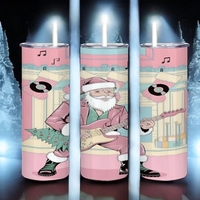 Vibrant Pink Rocker Santa Christmas Tumbler - Pastel Aesthetic Guitar-Playing Santa with Vinyl Stocking 20 oz Skinny Sublimation - Thumbnail 2