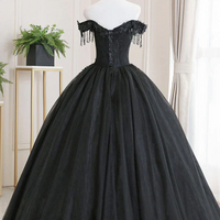 Black Tulle Lace Long Prom Dress, Black Tulle Lace Evening Dress - Thumbnail 2
