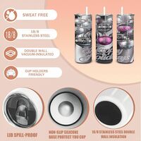 Elegant Silver and Pink Christmas Ornament Tumbler - Happy Holidays Script 20 oz Skinny Sublimation - Thumbnail 3