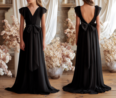 Black Chiffon Flower Girl Dress Brithday Party Kids Skirt Princess Clothing W1.20