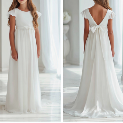 White chiffon flower girl dress brithday party kids skirt princess clothing w1.18