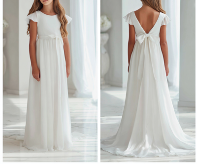 White Chiffon Flower Girl Dress Brithday Party Kids Skirt Princess Clothing W1.18