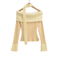 Sexy off-shoulder long-sleeved knit top - Thumbnail 3