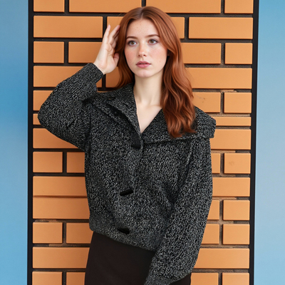 Retro-style mixed color collar long-sleeved duffle coat knit top sweater