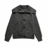 Retro-style mixed color collar long-sleeved duffle coat knit top sweater - Thumbnail 2