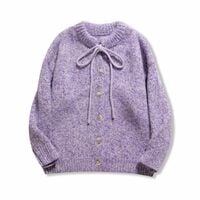 iridescent butterfly drawstring button-down long-sleeved cardigan sweater - Thumbnail 2