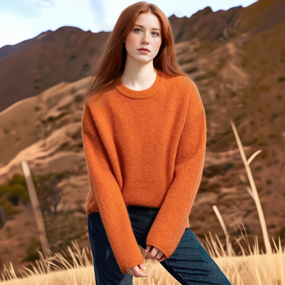 Solid color simple loose comfortable warm thick rabbit fur sweater