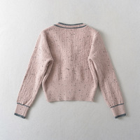 Color-blocked striped bow V-neck long-sleeved sweater - Thumbnail 2