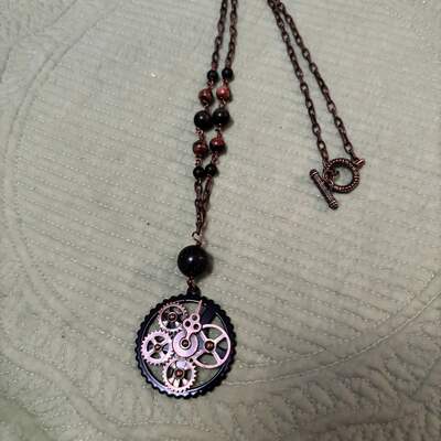 Black copper gear necklace 