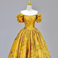 Yellow Printed Pattern Floor Length Prom Dress Elegant Off The Shoulder Formal Dress - Thumbnail 1