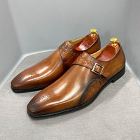Men's genuine leather business handmade cowhide monk shoes - Thumbnail 3