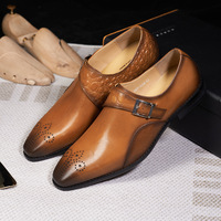 Men's genuine leather business handmade cowhide monk shoes - Thumbnail 4