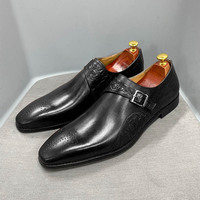 Men's genuine leather business handmade cowhide monk shoes - Thumbnail 1