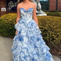 SR505,Charming Floral Chiffon Ruffle Prom Dresses Sweetheart Evening Party Dress - Thumbnail 6