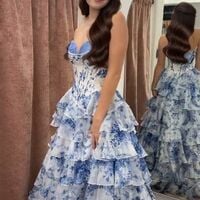 SR505,Charming Floral Chiffon Ruffle Prom Dresses Sweetheart Evening Party Dress - Thumbnail 8