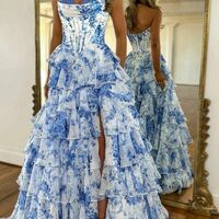 SR505,Charming Floral Chiffon Ruffle Prom Dresses Sweetheart Evening Party Dress - Thumbnail 9