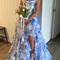 SR505,Charming Floral Chiffon Ruffle Prom Dresses Sweetheart Evening Party Dress - Thumbnail 12