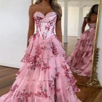 SR505,Charming Floral Chiffon Ruffle Prom Dresses Sweetheart Evening Party Dress - Thumbnail 17