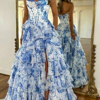 SR505,Charming Floral Chiffon Ruffle Prom Dresses Sweetheart Evening Party Dress - Thumbnail 18