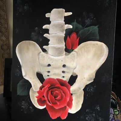 Unframed original canvas painting: pelvis rose