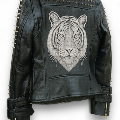 Crafted leather women’s stylish stud punk style black leather motorcycle jacket