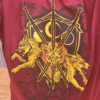 3 of swords/denholme coat of arms t-shirt