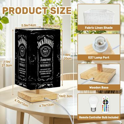 Jack daniel's whiskey table lamp, wooden base led desk light, remote, bulb included, man cave gift