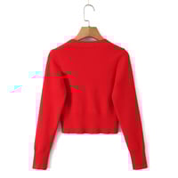 Retro-style simple casual basic V-neck single-breasted long-sleeved knit sweater - Thumbnail 1