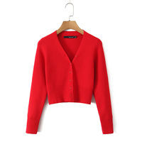 Retro-style simple casual basic V-neck single-breasted long-sleeved knit sweater - Thumbnail 2