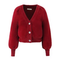 Mohair V-neck three-button lantern sleeve cardigan/jacket - Thumbnail 2