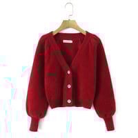 Mohair V-neck three-button lantern sleeve cardigan/jacket - Thumbnail 3